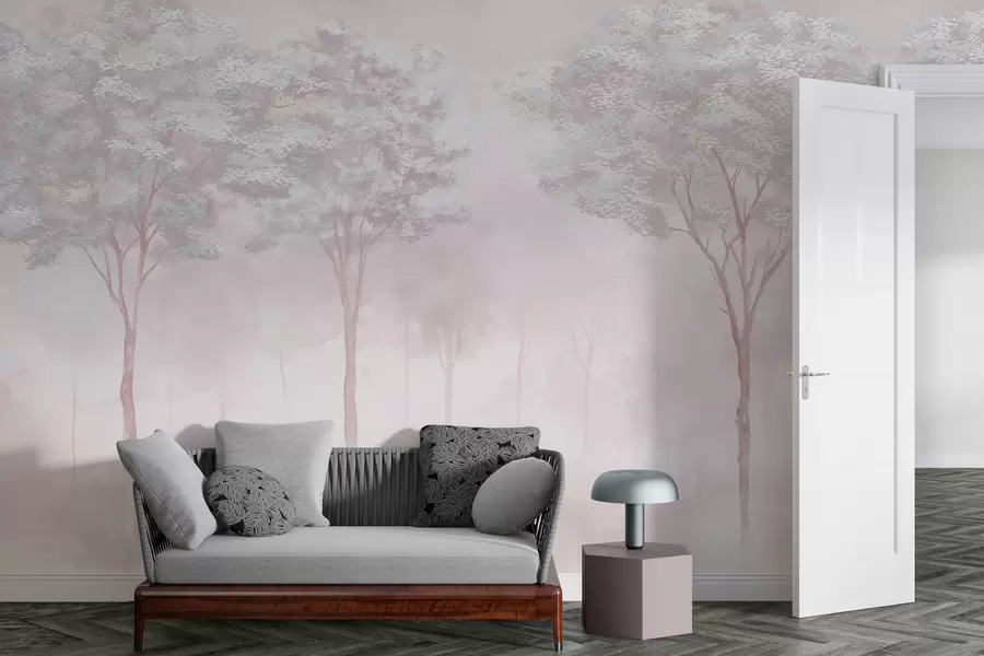 wall murals Силуета магловите шуме у нежној ружичастој боји w01599v1