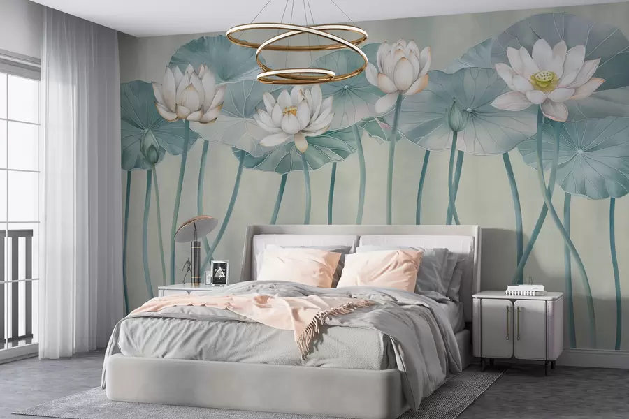 wall murals Цветови и листови плавог лотоса  w01622v4