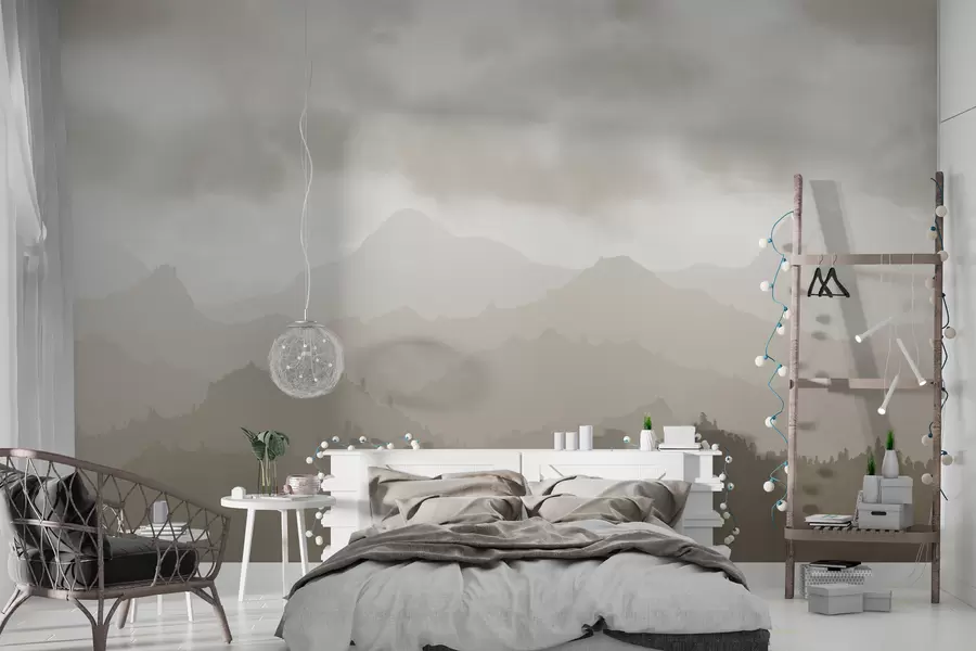 wall murals Магловите планине са кумулус смеђим облацима на небу w01637v1