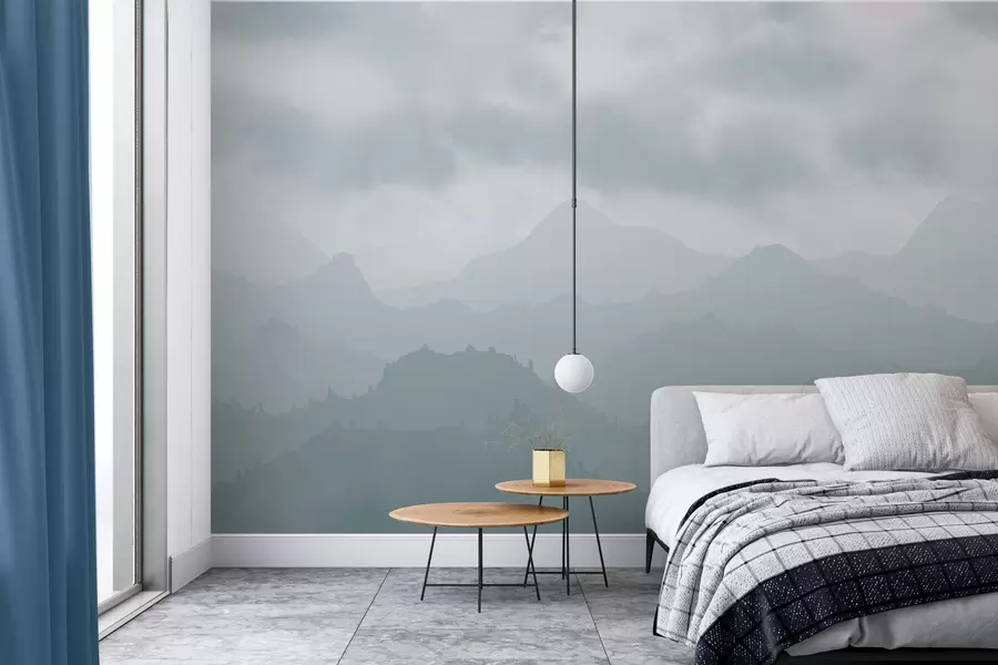 wall murals Магловите планине са плавим облацима на небу w01637v2