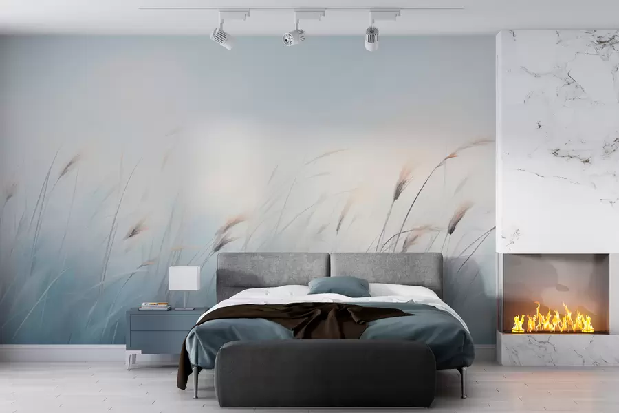 wall murals Деликатне пољске траве на плавој позадини w01643