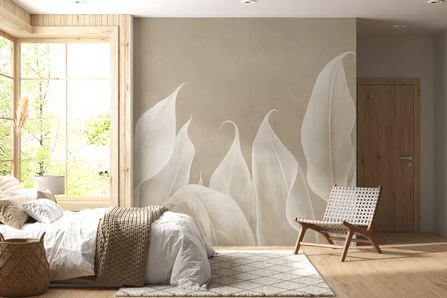 wall murals велики бели листови на беж позадини w01679
