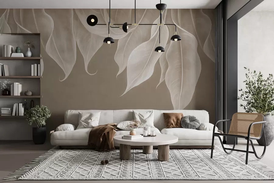 wall murals виси велики листови у беж боји w01680