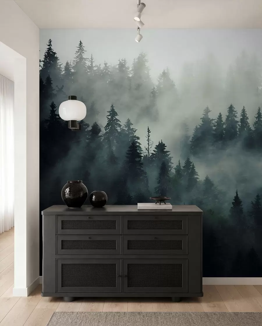 wall murals Магловито јутро, шума u36439