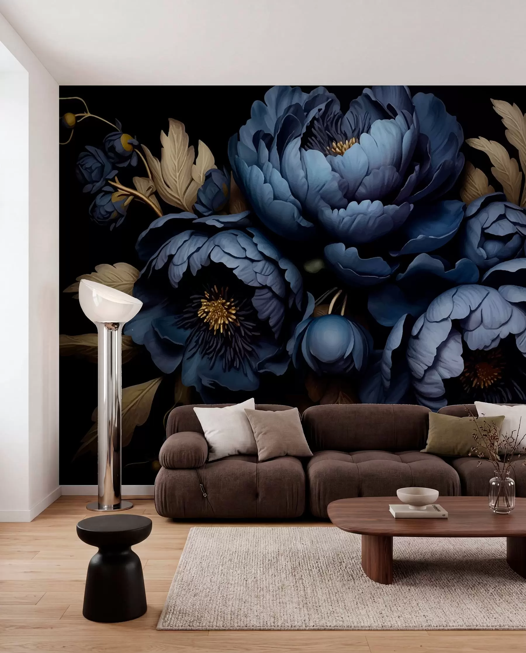 wall murals Vrt božura u noćnoplavoj w01131