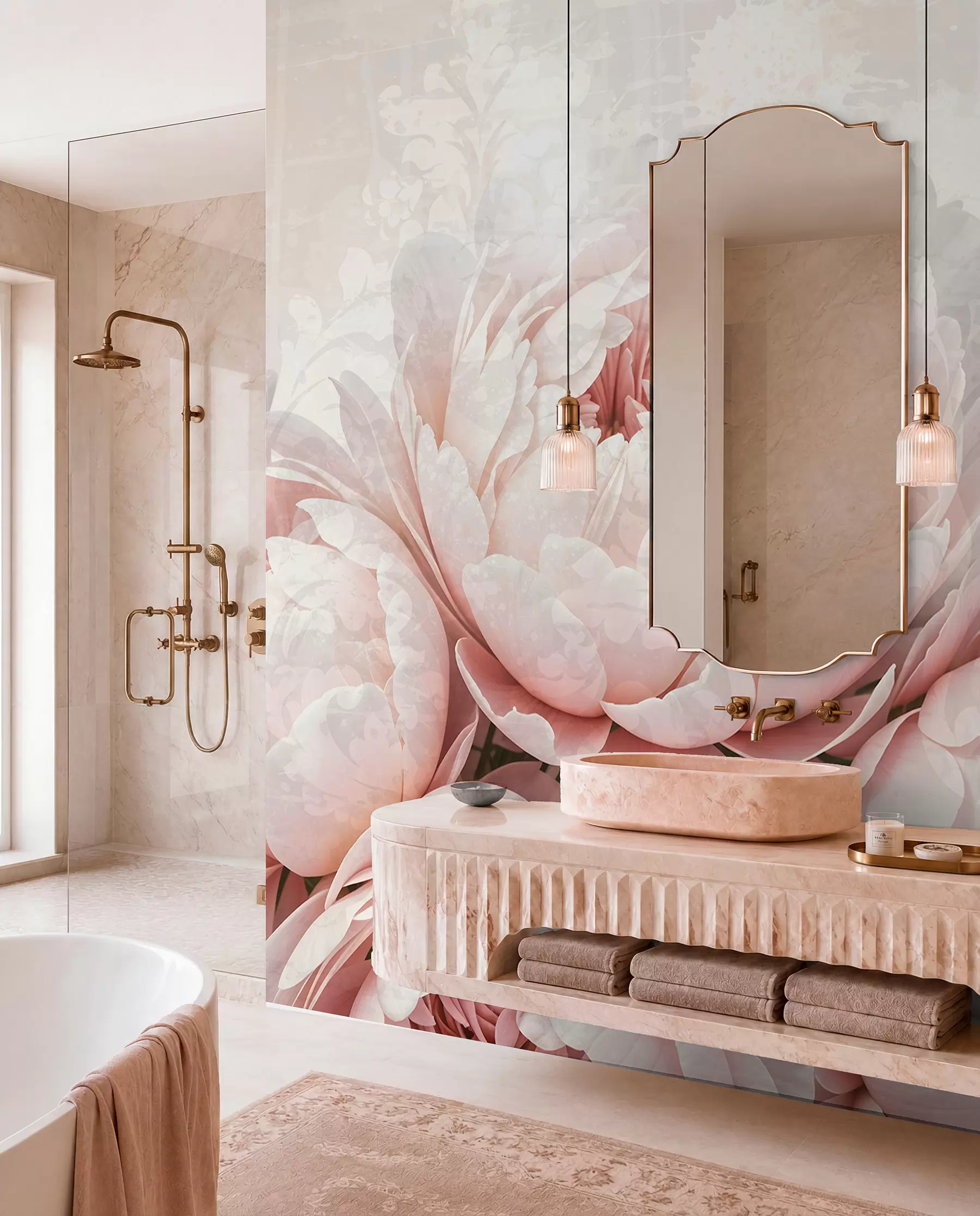 wall murals Нежни ружичасти божури са деликатним латицама на светлој текстурној винтаге позадини w08312