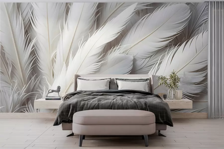 wall murals Меко, пухасто бело перје са деликатном, танком текстуром на светлој позадини w08319