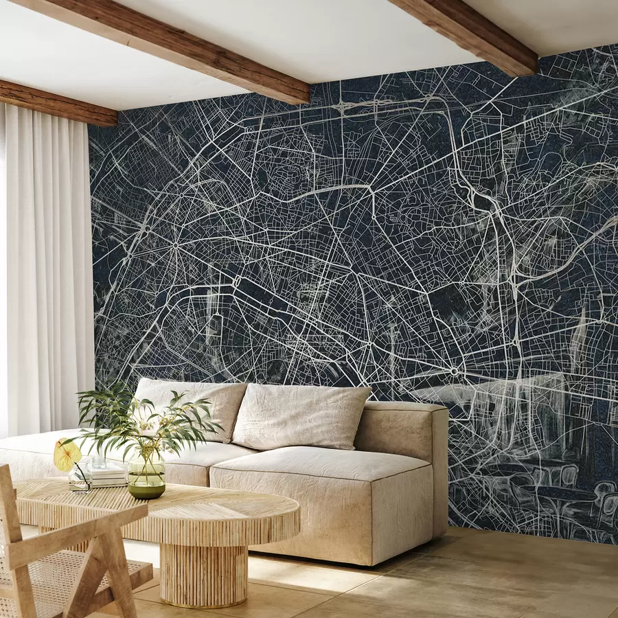 wall murals Карта града Париза, цртање линија, архитектура, Француска, тамне боје w01697v1