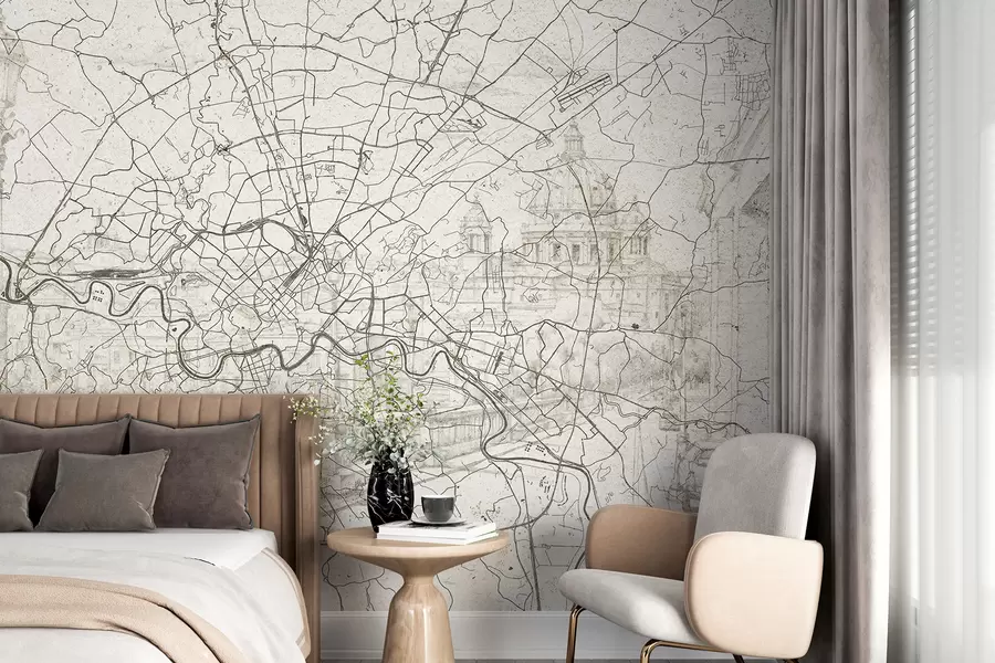 wall murals Мапа града Рима, цртање линија, архитектура, Италија, беж боје w01698