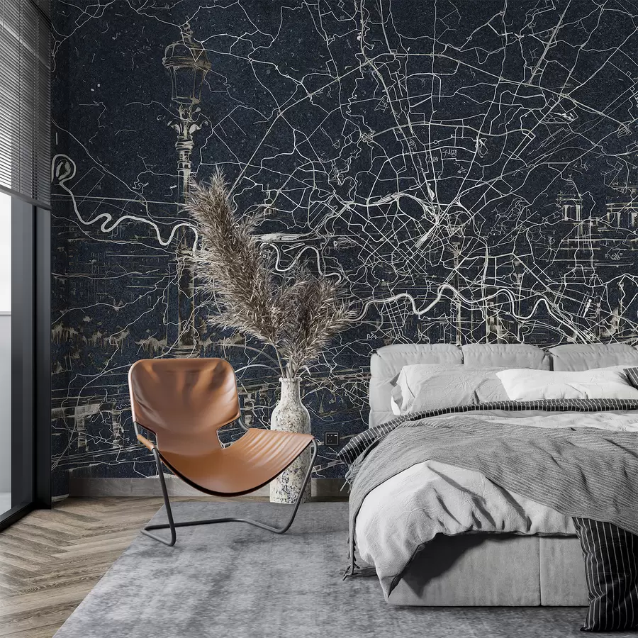 wall murals Мапа града Рима, цртање линија, архитектура, Италија, тамне боје w01698v1