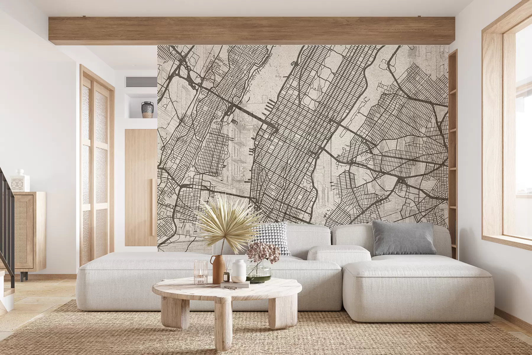 wall murals Мапа града Њујорка, цртање линија, архитектура, беж боје w01699