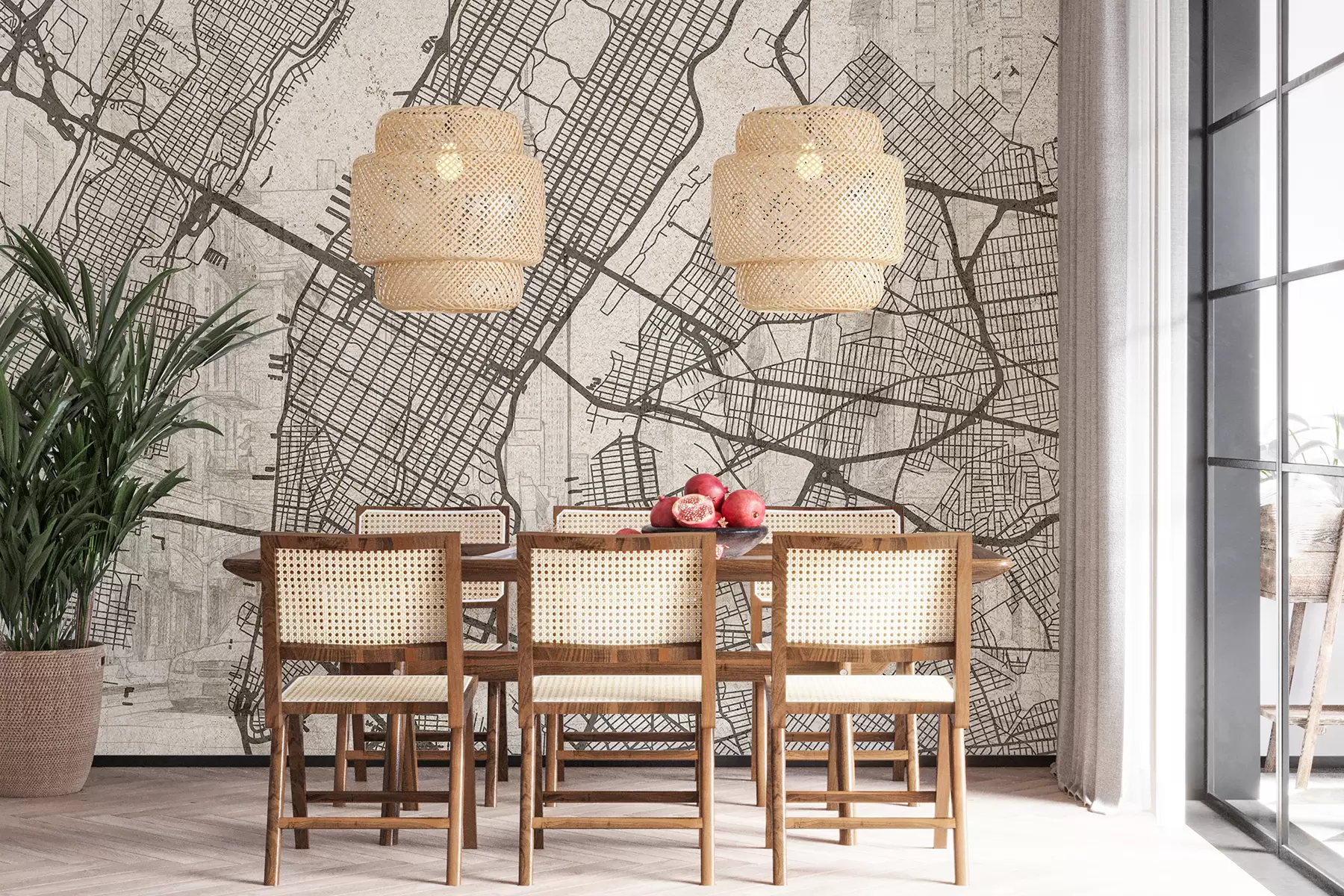 wall murals Мапа града Њујорка, цртање линија, архитектура, беж боје w01699