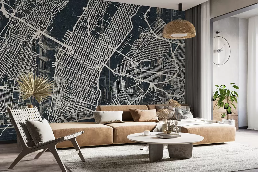 wall murals Мапа града Њујорка, цртање линија, архитектура, тамне боје w01699v1