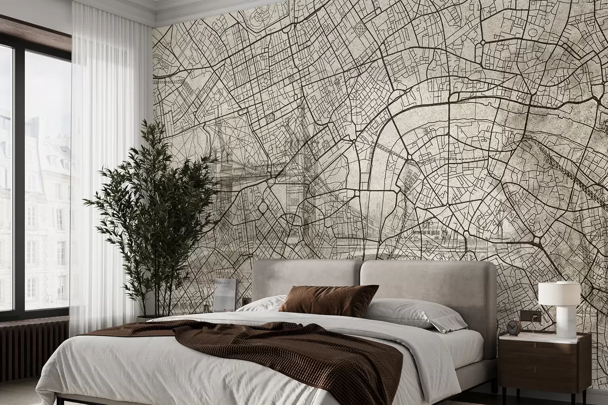 wall murals Мапа града Лондона, цртање линија, архитектура, беж боје w01702