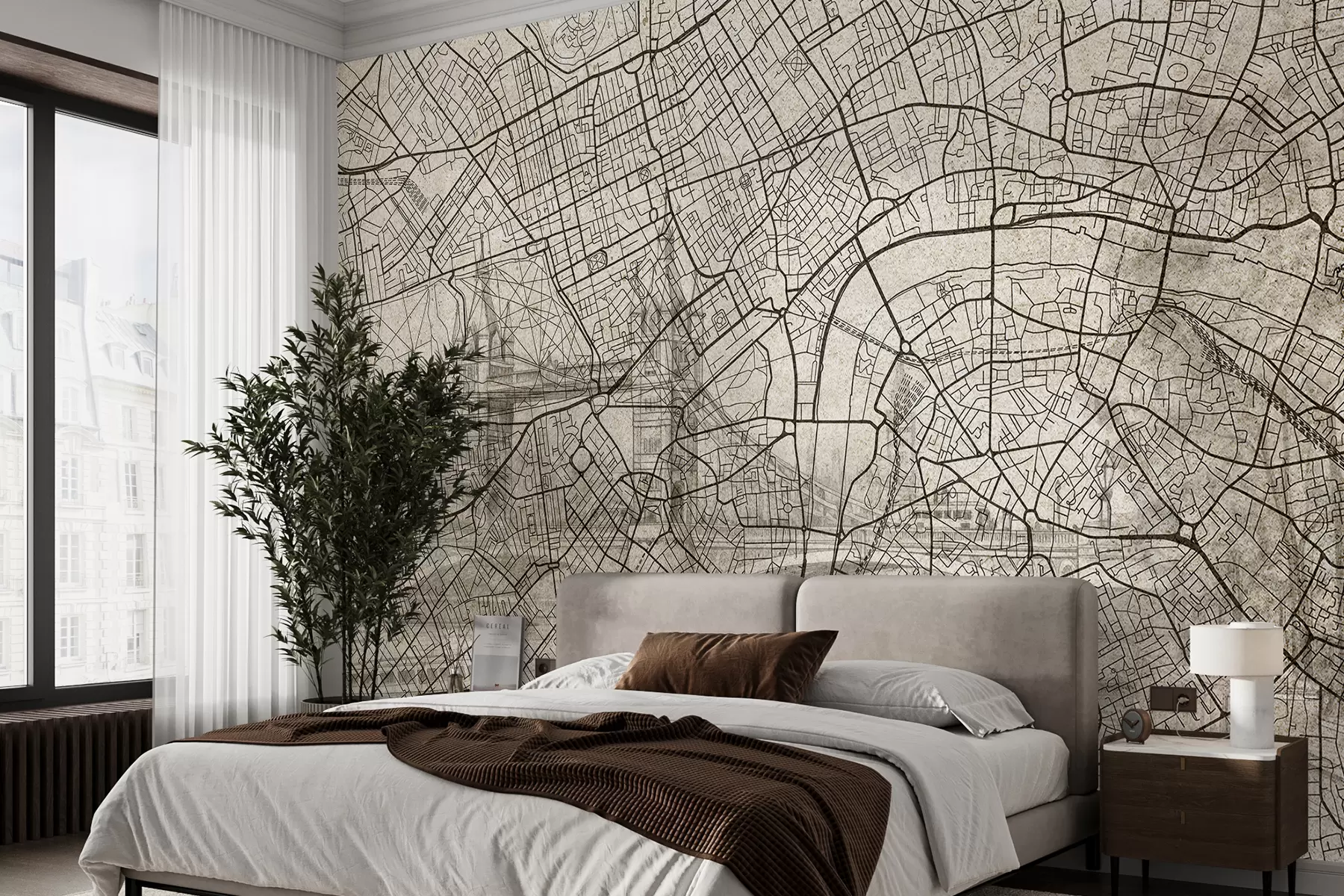wall murals Мапа града Лондона, цртање линија, архитектура, беж боје w01702