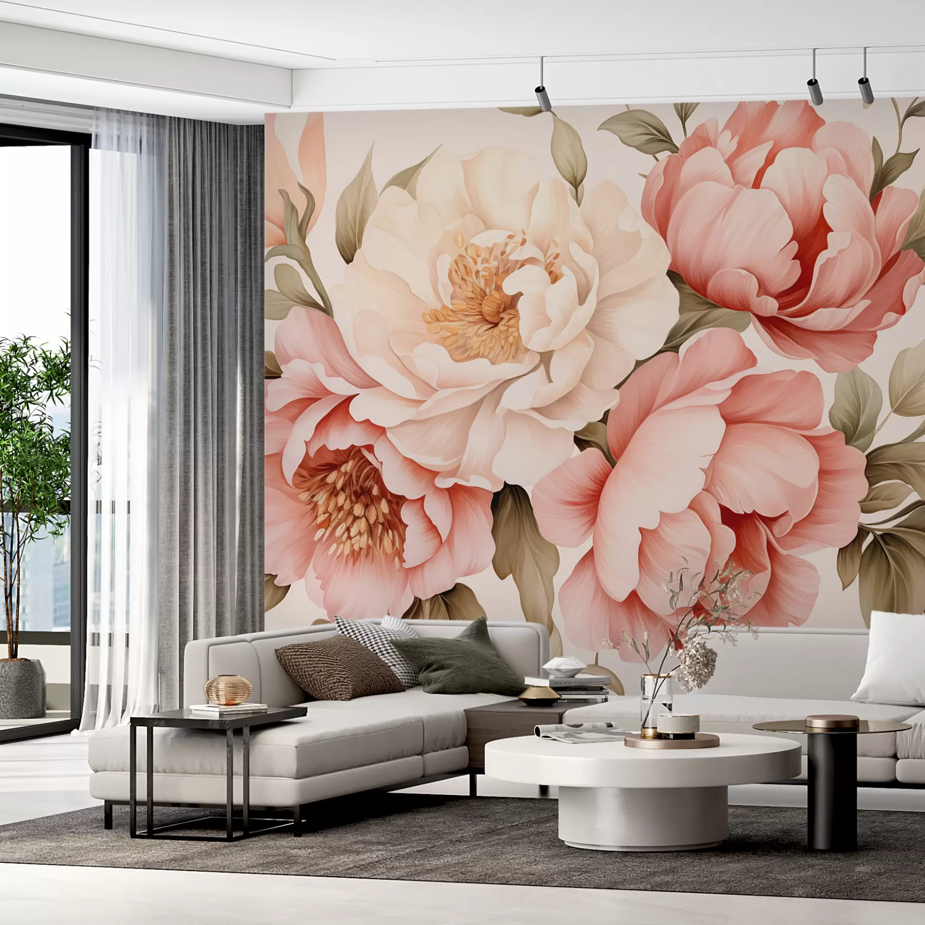 wall murals Деликатно бело и розе цвеће у винтаге стилу w01734