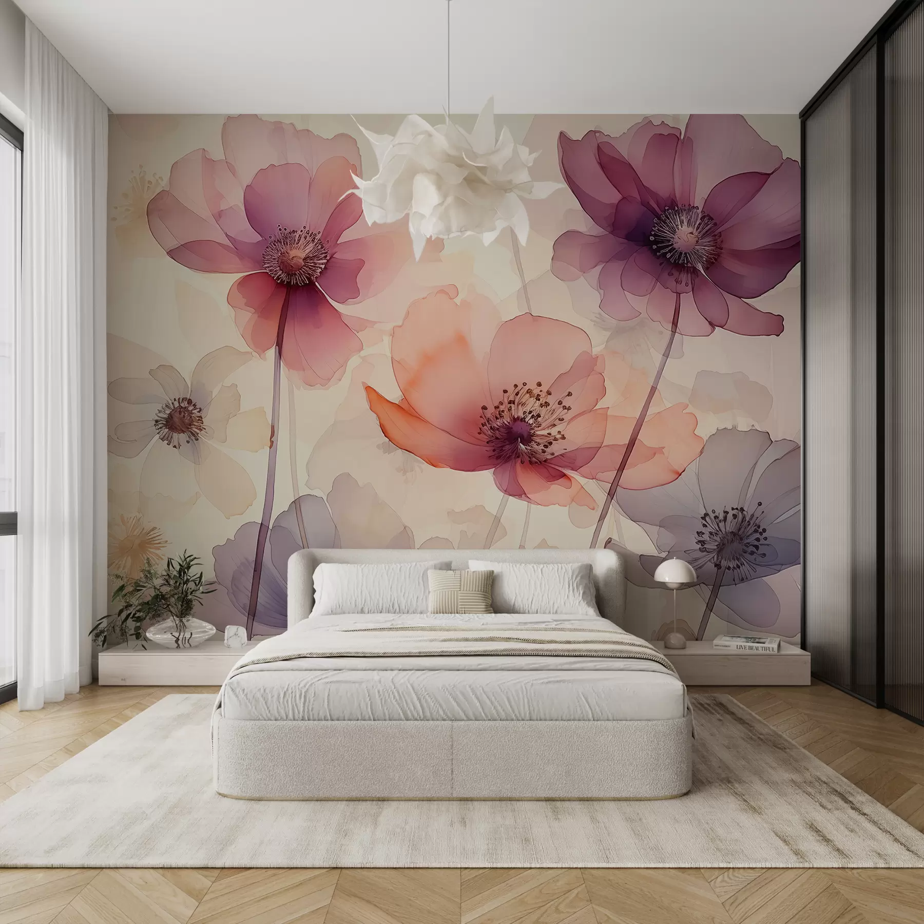 wall murals Прозирно цвеће влажно акварел w01774