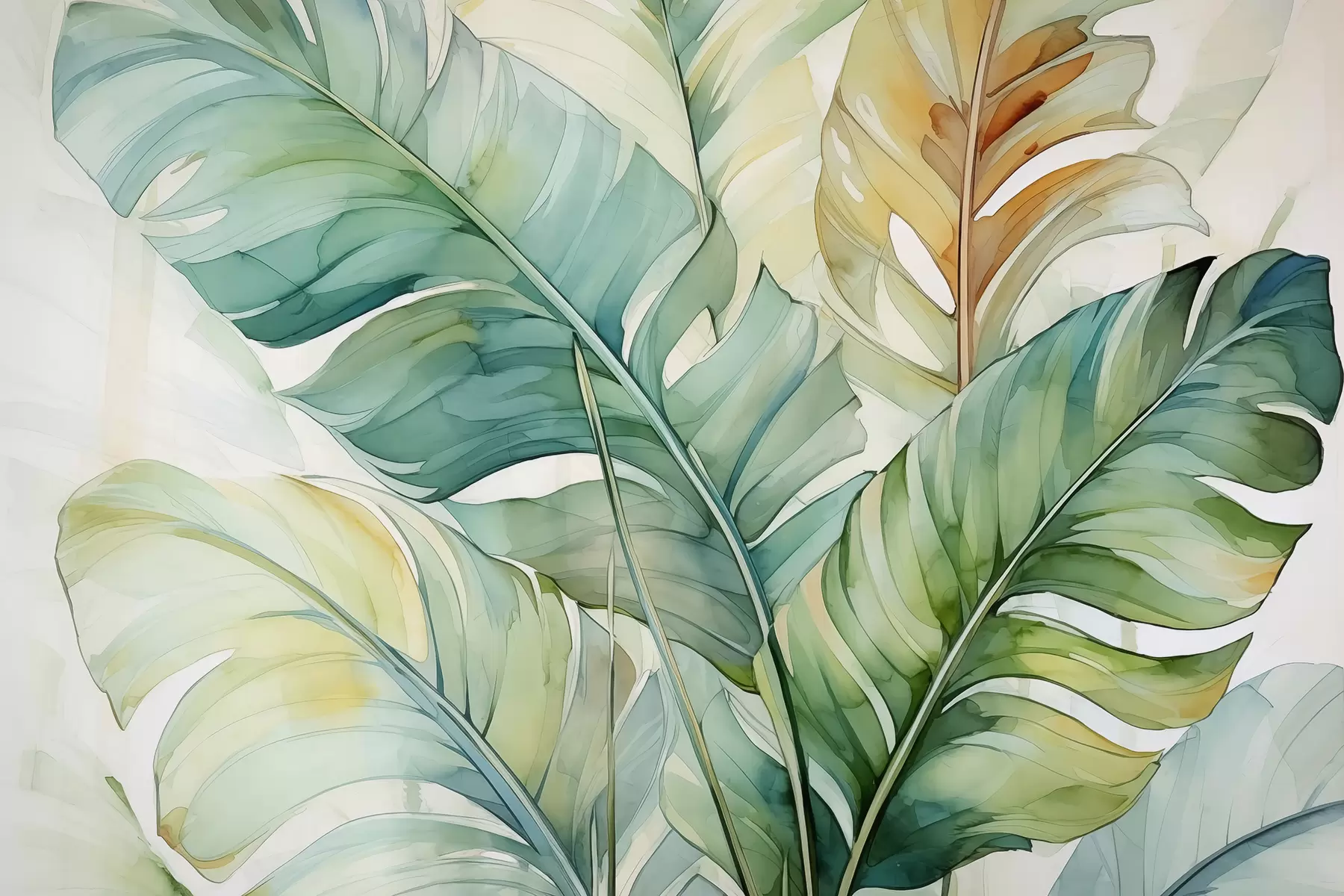 wall murals Тропско лишће банане палме влажно акварел w01775