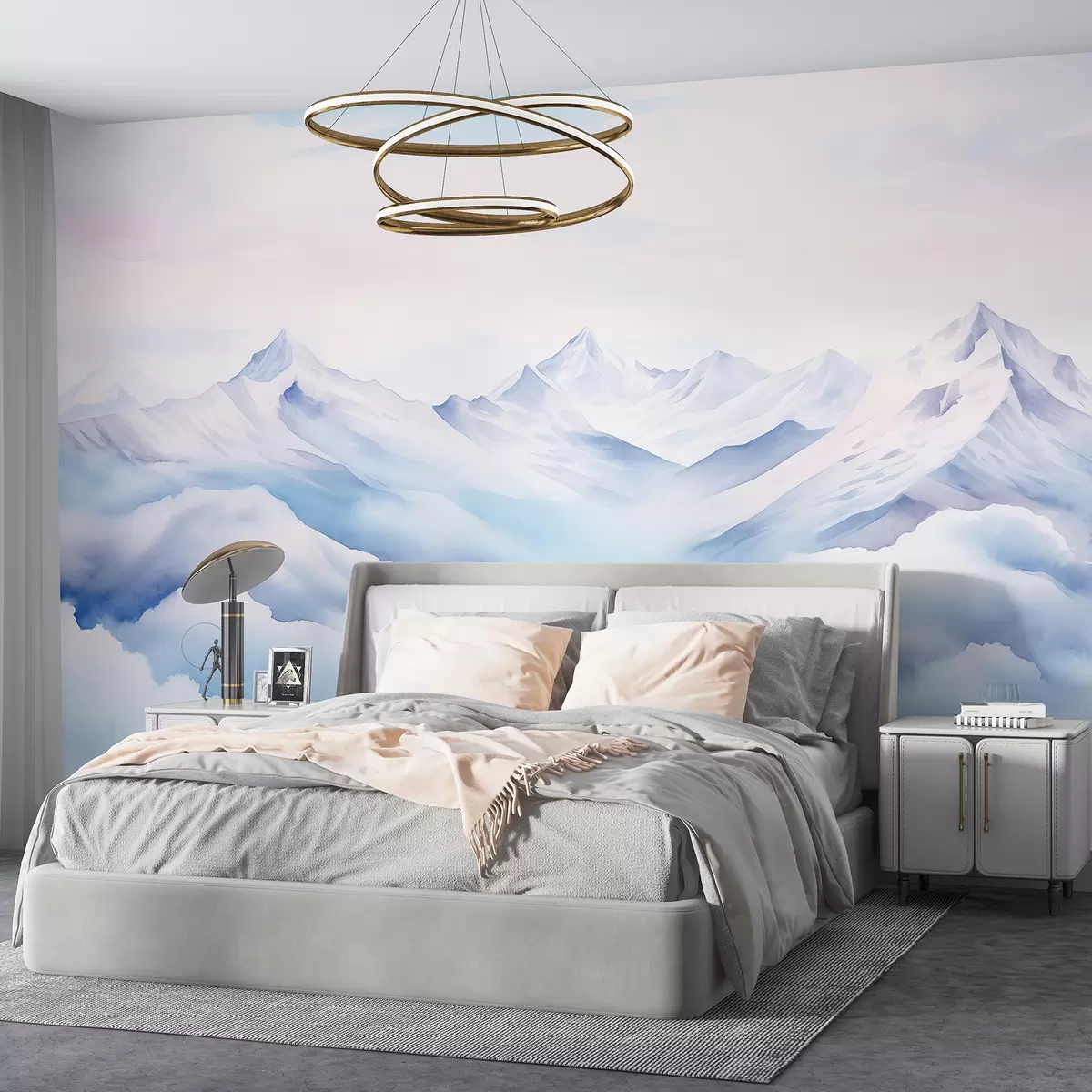 wall murals Планински пејзаж, акварел, нежне љубичасте боје w01787