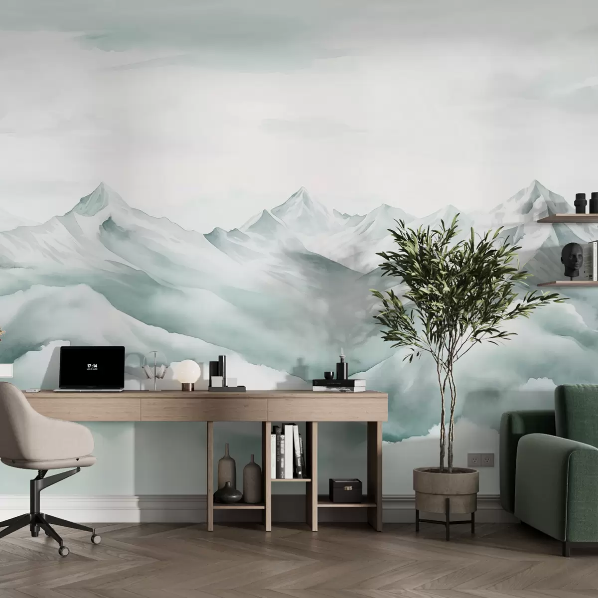 wall murals Планински пејзаж, акварел, нежно плаве боје w01787v2