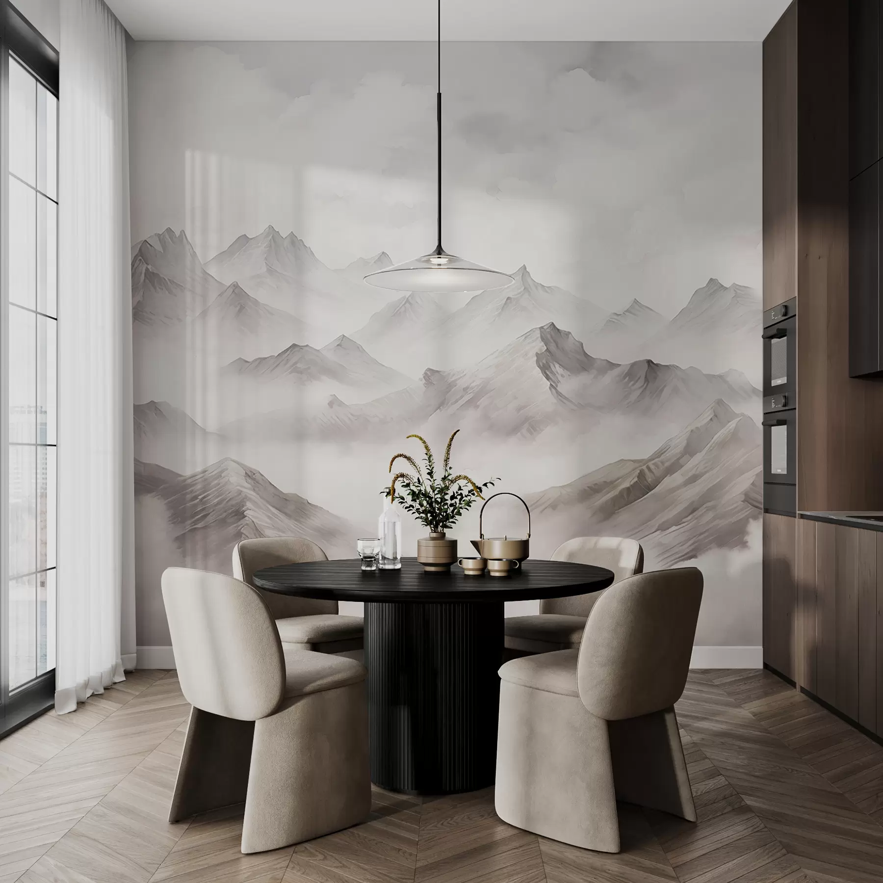 wall murals Vrhovi u srebrnoj izmaglici w01790v1