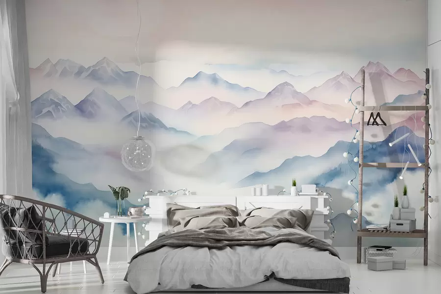 wall murals Етерични планински пејзаж, облаци, акварел w01791