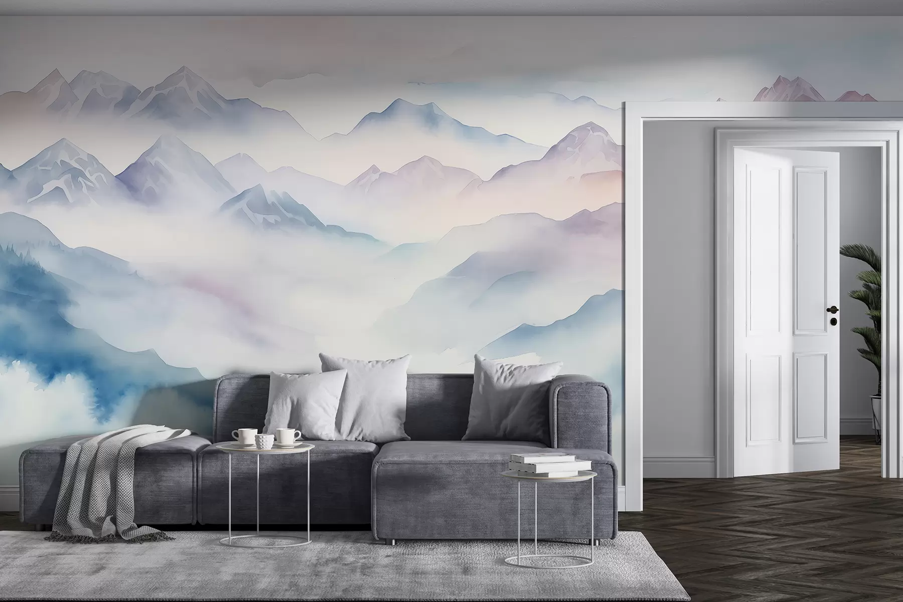 wall murals Етерични планински пејзаж, облаци, акварел w01791