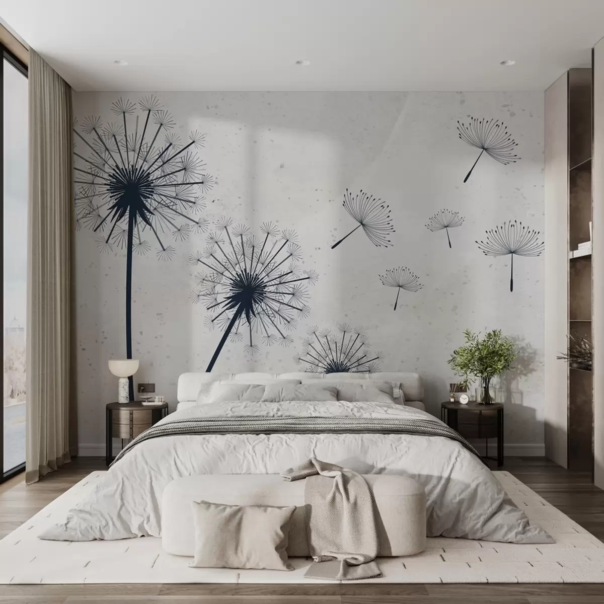 wall murals Плави маслачак на беж позадини са текстуром w01812