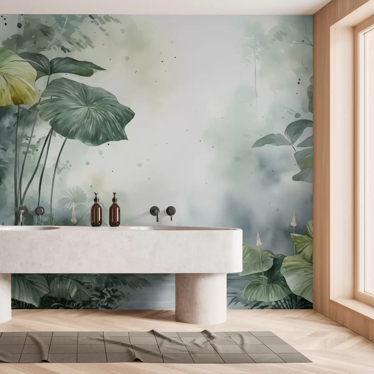 wall murals Листови локвања поред језера мокри акварел w01867