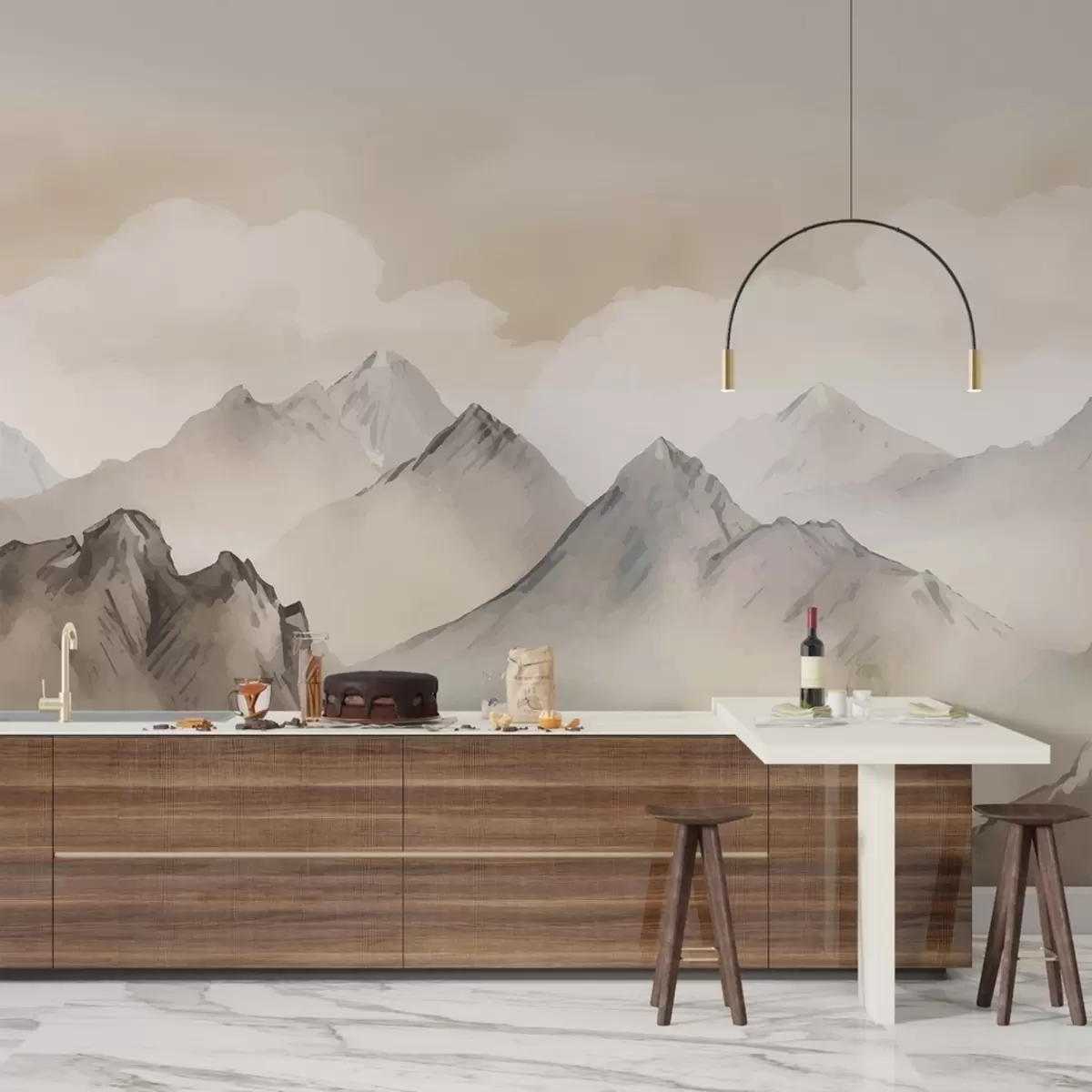 wall murals Векторске акварелне планине у пешчаним нијансама w01877