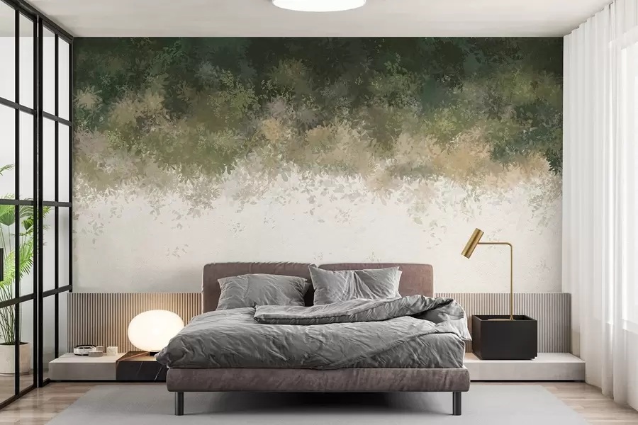 wall murals Прелепи зелени листови, цветни орнамент, акварел, природа  w01879
