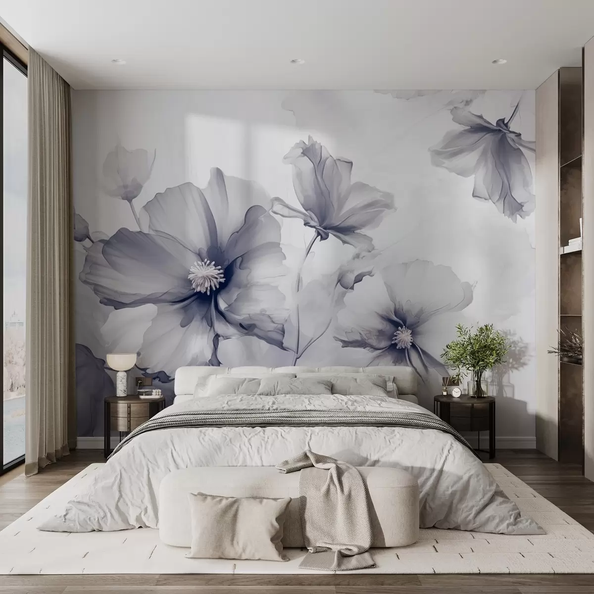 wall murals Ваздушно прозирно плаво цвеће које се раствара у јутарњем светлу w01938v2
