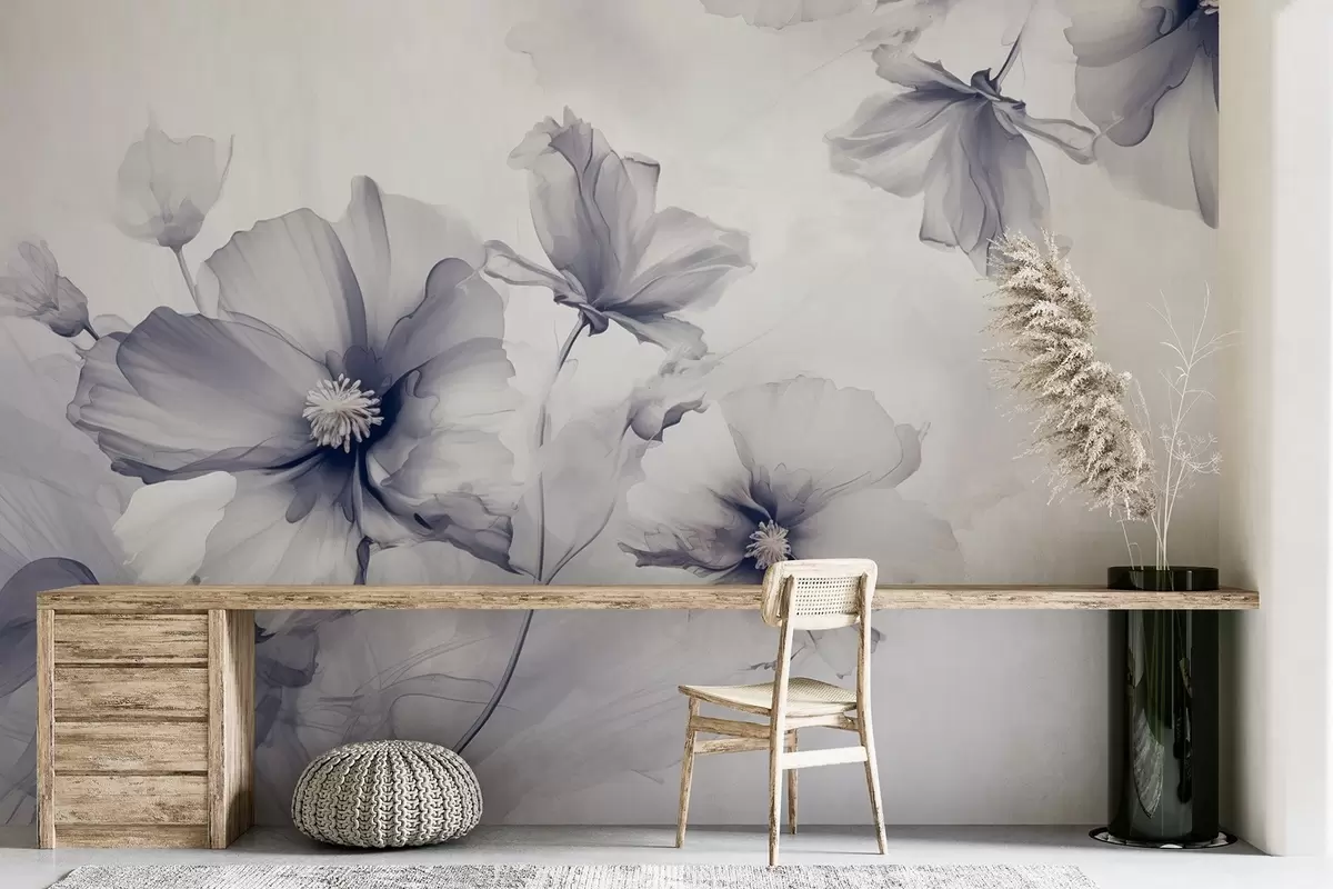 wall murals Ваздушно прозирно плаво цвеће које се раствара у јутарњем светлу w01938v2