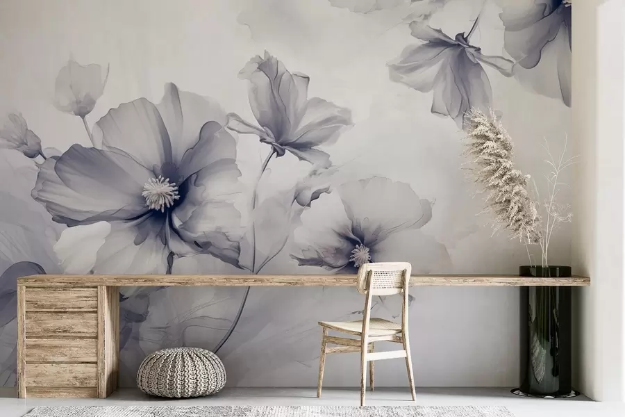 wall murals Ваздушно прозирно плаво цвеће које се раствара у јутарњем светлу w01938v2