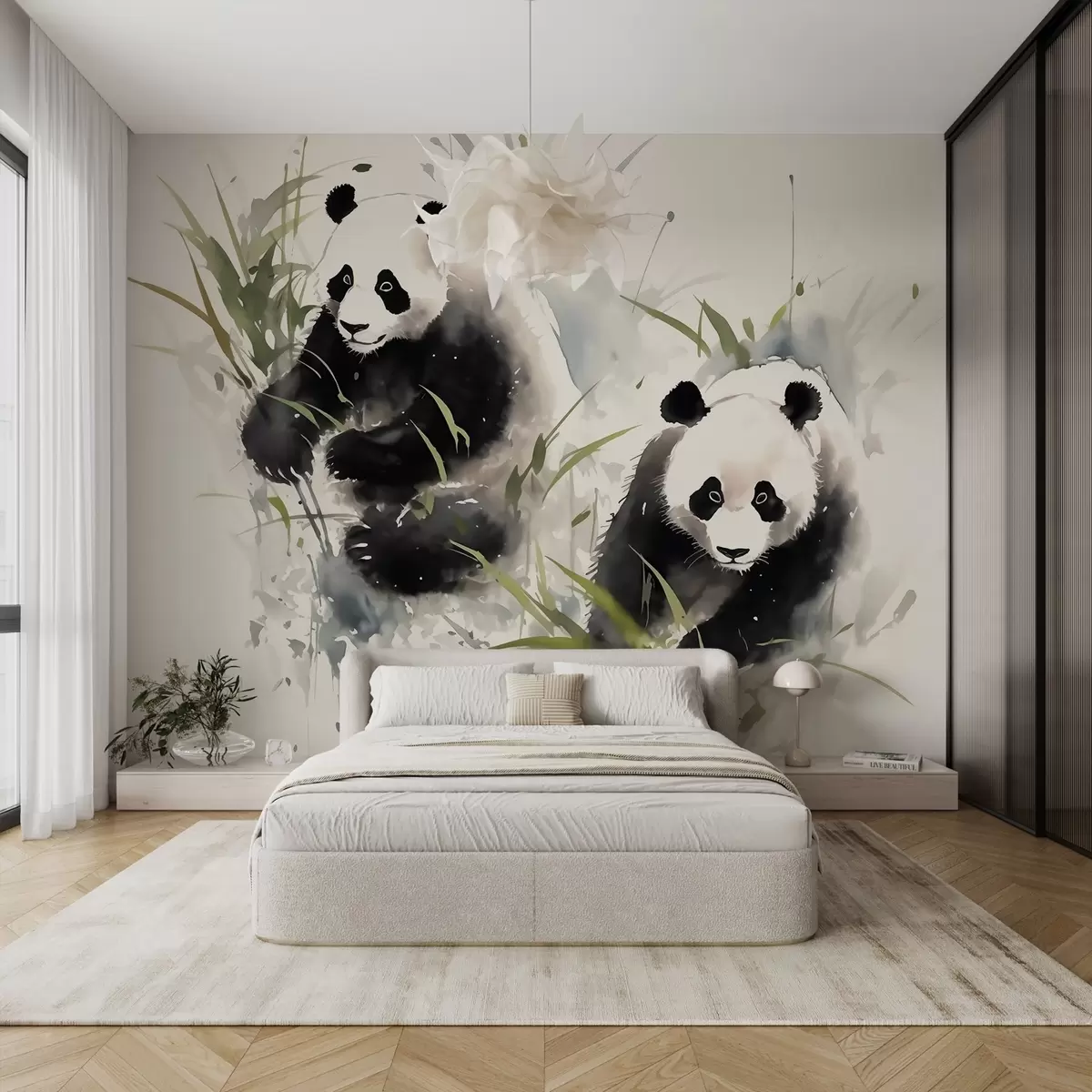 wall murals Панде замагљене мокрим акварелом w01948