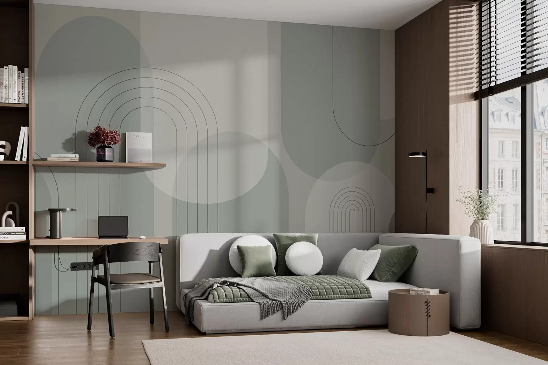 wall murals Минималистичка и бохо геометрија у зеленим тоновима w01920