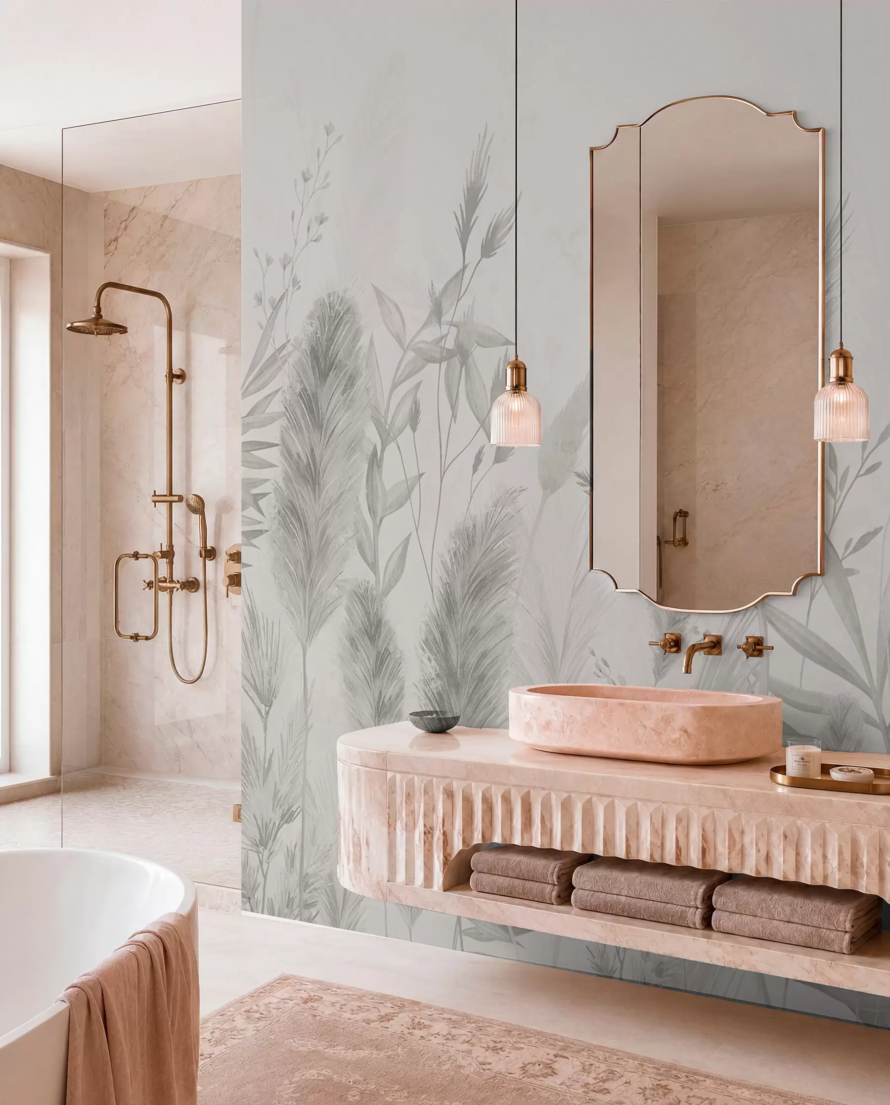 wall murals Високе пољске траве и цвеће у неутралним бојама w02004