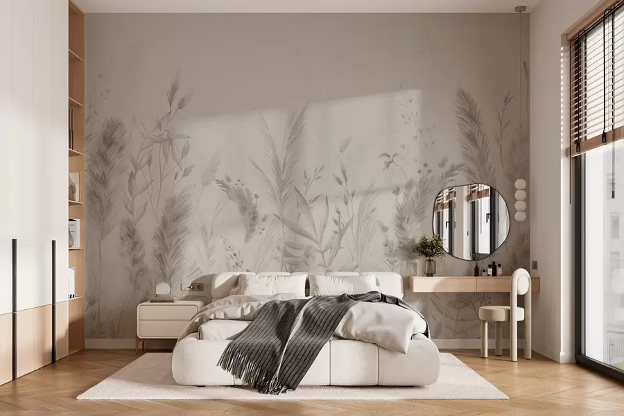 wall murals Високе пољске траве и цвеће у пастелним бојама w02004v1