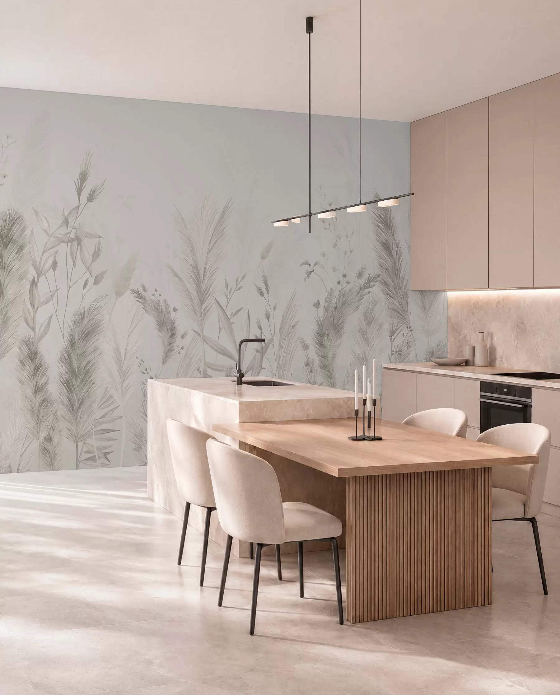 wall murals Високе пољске траве и цвеће у пастелним бојама w02004v1