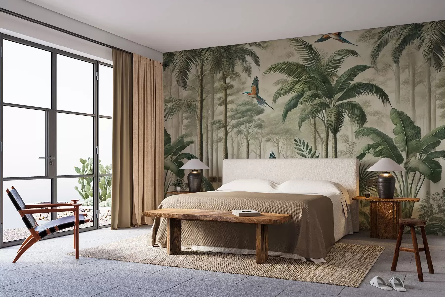 wall murals Панорама са тропским пејзажом и птицама w01957