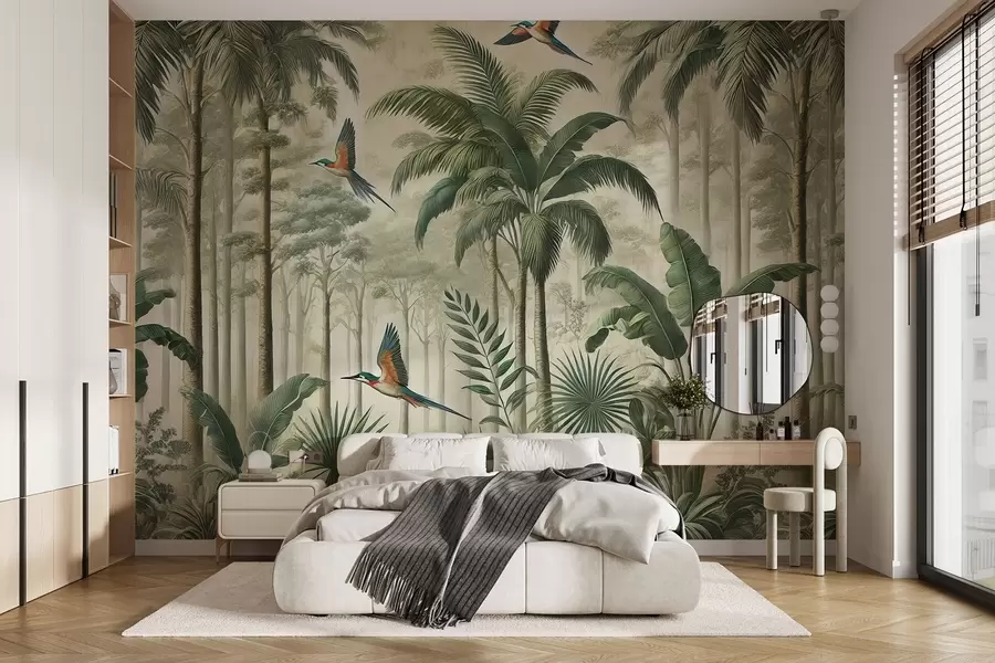 wall murals Панорама са тропским пејзажом и птицама w01957