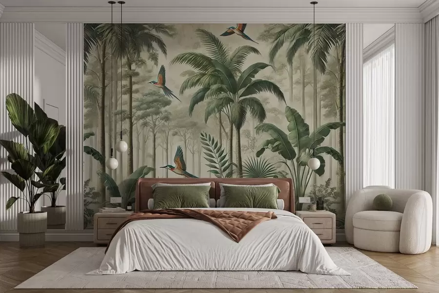 wall murals Панорама са тропским пејзажом и птицама w01957