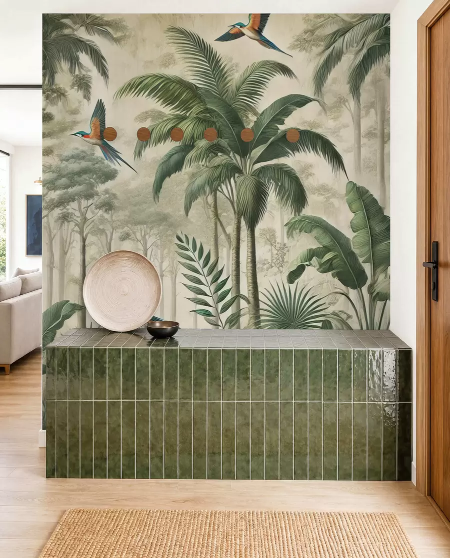 wall murals Панорама са тропским пејзажом и птицама w01957