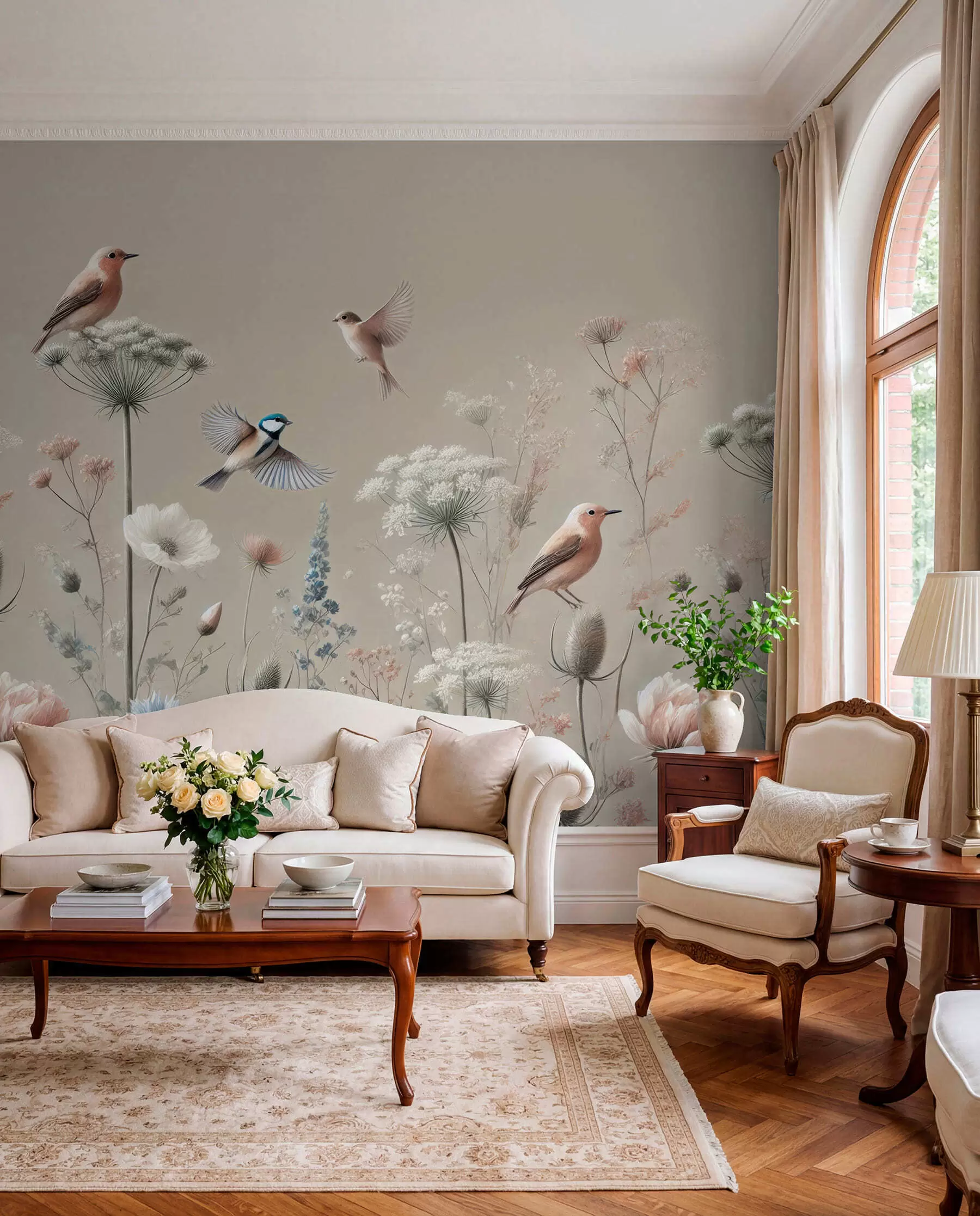 wall murals Livadske ptice u nežnoj bež w01958