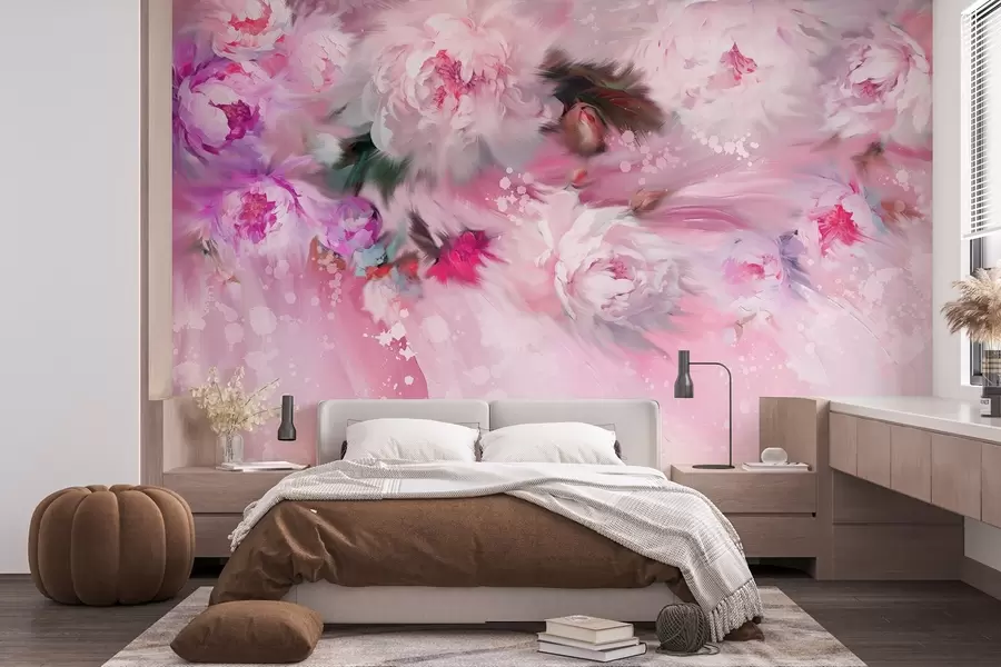 wall murals Акрилни божури, потези четкице, цветне, нежне пастелно розе боје w02021v1