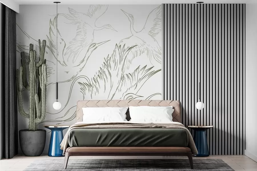 wall murals Птице лете, минимализам, линијска уметност, природа, зелена боја w02061v2