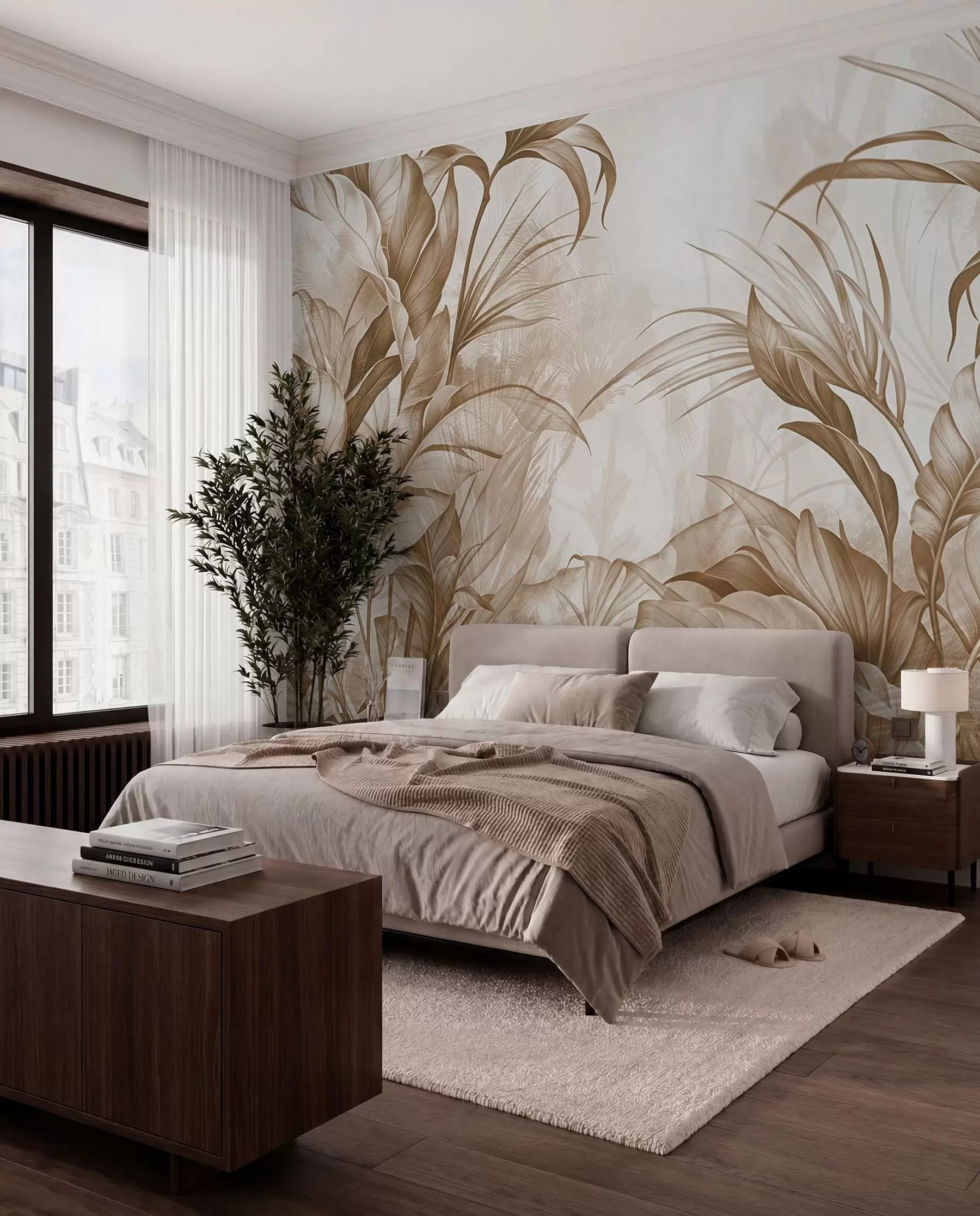 wall murals Lišće u sepiji i boji pijeska w08375v2