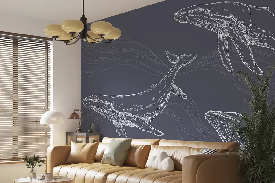 wall murals Грациозни китови у покрету океана u99733v1