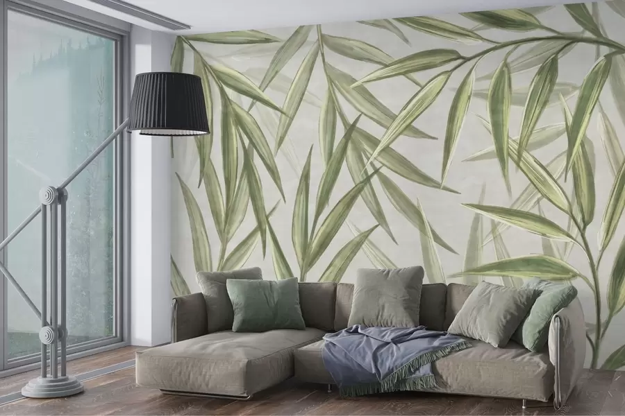 wall murals Бујни листови у нежним тоновима акварела w00236