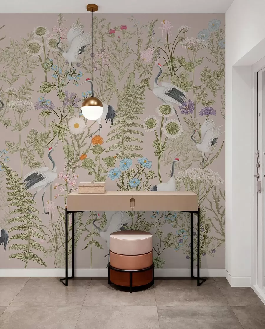wall murals Елегантни ждралови међу живим цветовима w00380